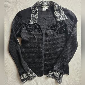 Alberto Makali Vintage Y2K Black Crinkle Art-to-Wear Blouse Size S Excellent